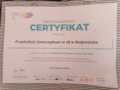 Międzynarodowy Certyfikat za aktywny udział w Europejskim Dniu Sportu Szkolnego 2024